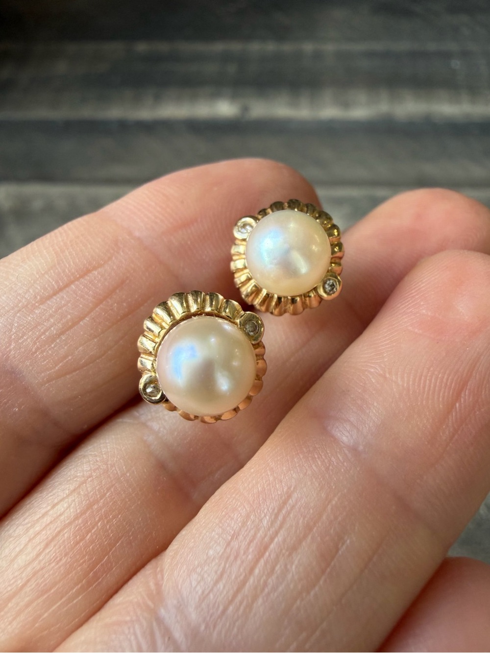 Vintage 14KP and Freshwater Pearl Stud Earrings
